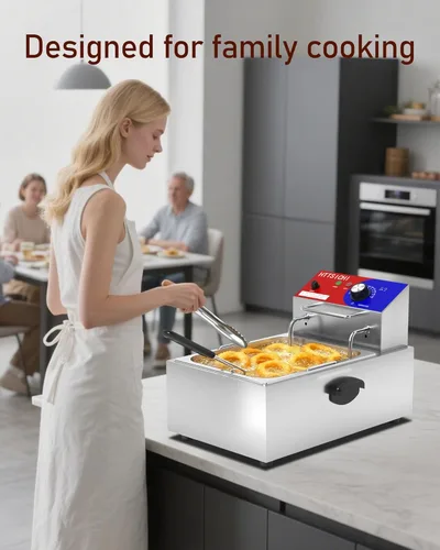 Vista 7 de Freidora Comercial Profunda - Freidora Eléctrica Profunda de 12 L con Cesta de 6 L, Freidora Comercial Profunda con Cesta, Freidora de Acero