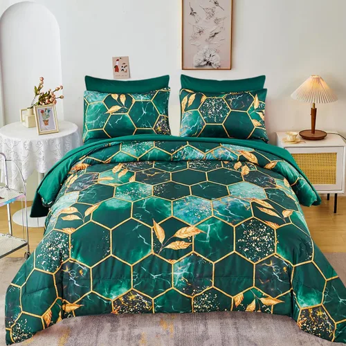Vista 12 de ZRNBAST Juego de edredón de 7 piezas, tamaño matrimonial, color gris claro, panal de abeja, para todas las estaciones, con estampado hexagonal