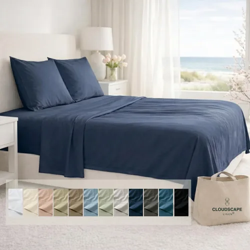 Vista 36 de Cloud Scape Linen - Juego de sábanas de algodón egipcio de doble capa, tamaño individual, tejido de satén de fibra larga, juego de 3 piezas, ropa