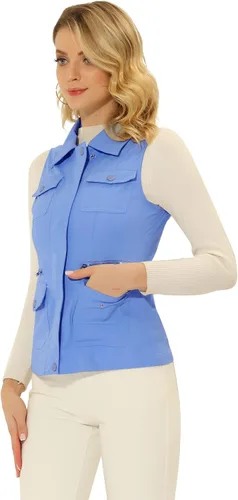 Vista 11 de Allegra K Chaleco de viaje para mujer con bolsillos, chaleco utilitario cargo sin mangas de verano Negro