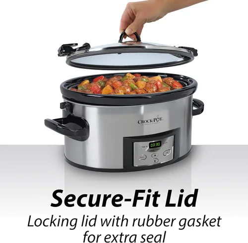 Vista 7 de Crock-Pot Lonchera eléctrica y olla de cocción lenta programable de 6 cuartos de galón con temporizador digital, acero inoxidable (SCCPVL610-S-A)