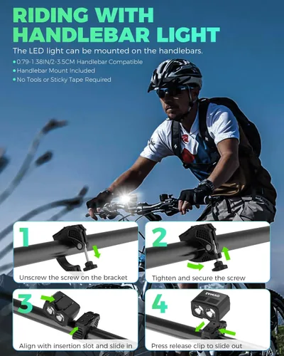 Vista 7 de Luz para casco de bicicleta, recargable por USB, 1000 lúmenes, luces para cascos de bicicleta con 5 modos de iluminación, impermeable