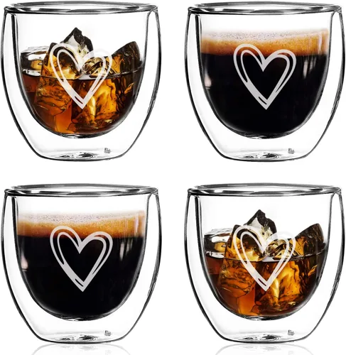 Gute Juego de 4 tazas de espresso de 2.7 onzas, tazas de café expreso de vidrio de doble pared, tazas Doppio transparentes de estilo italiano para