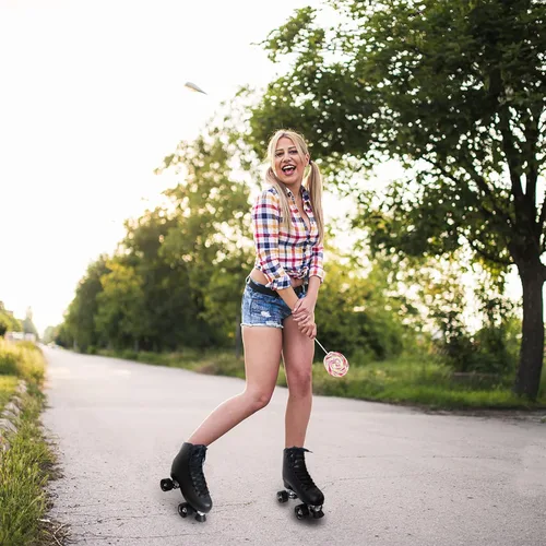 Vista 7 de Roller Skates for Women or Men with PU Leather High-top Double Row Rollerskates, Unisex-Adult Indoor Outdoor for Beginners