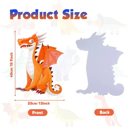 Vista 3 de 4 piezas de decoración de fiesta de dragón de dinosaurio, letrero de cumpleaños para patio, decoración de jardín al aire libre, suministros