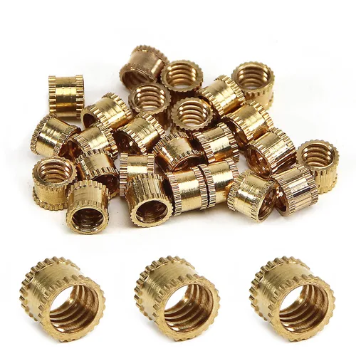 Vista 6 de Yinpecly Inserto roscado moleteado, 1/4-0.787 x 0.236 in (H) x 0.315 in (OD) Tuercas de incrustación de cobre roscado, oro 10 piezas