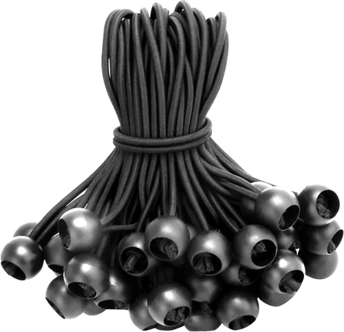 Vista 2 de Ouskr Cuerdas elásticas de 6 pulgadas con bolas, paquete de 50 amarres elásticos para lonas, toldos, refugio de campamento, postes de tienda