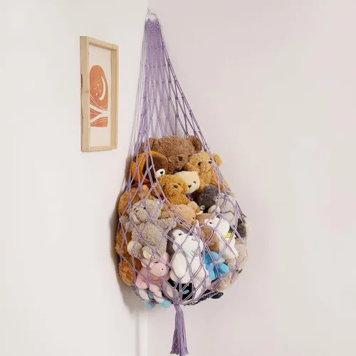 Vista 9 de Amdermi Red de Hamaca de Animales de Peluche en Esquina para Almacenamiento de Muñecos, Juego de Macramé para Exhibición de Juguetes, Soporte