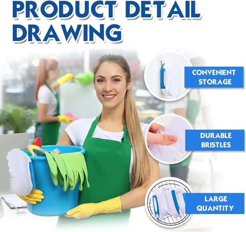 Vista 4 de Lallisa 12 piezas de cepillos para limpieza con mango cómodo de agarrar, resistente, cerdas rígidas, flexibles, cepillos a granel para ducha, baño