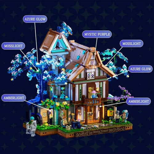 Vista 5 de Lumibricks Sylvan-Inn Treehouse Lighting - Juego de ladrillos de construcción, 3120 piezas, colección de cabaña de hotel elfo, juego de luces LED