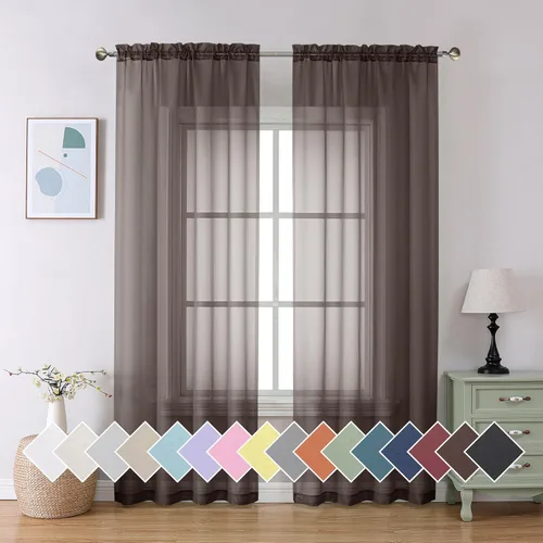 Vista 185 de Aiyufeng 2 paneles de cenefa transparente negra de 14 pulgadas de largo, cortinas cortas para dormitorio, cortinas de cocina para ventana pequeña