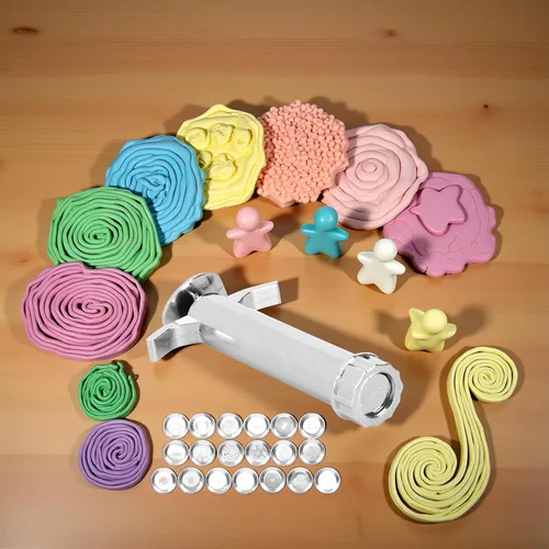 Vista 9 de 1 juego de extrusora de arcilla plateada, extrusora de lodo multifunción herramienta de escultura de modelado con 19 moldes de punta