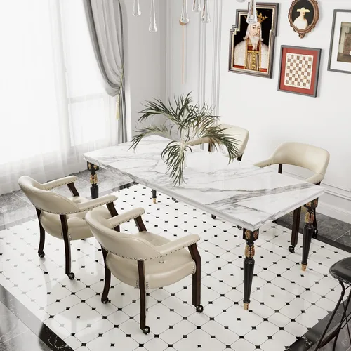 Vista 53 de Silla de comedor con ruedas, sillas de capitán con rodillos, juegos de dinette, sillas de póquer con ruedas, mesa de cocina, sillas rodantes, silla