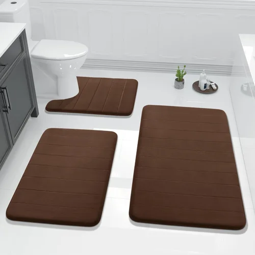 Vista 11 de Yimobra Juego de 3 tapetes de baño de espuma viscoelástica, súper suaves, absorbentes, de secado rápido, lavables a máquina, antideslizantes