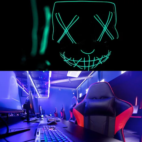 Vista 6 de Tuanse Paquete de 10 luces LED de cable EL de 9.8 pies con batería, luces de neón portátiles, cortables, brillantes, estroboscópicas, electrones