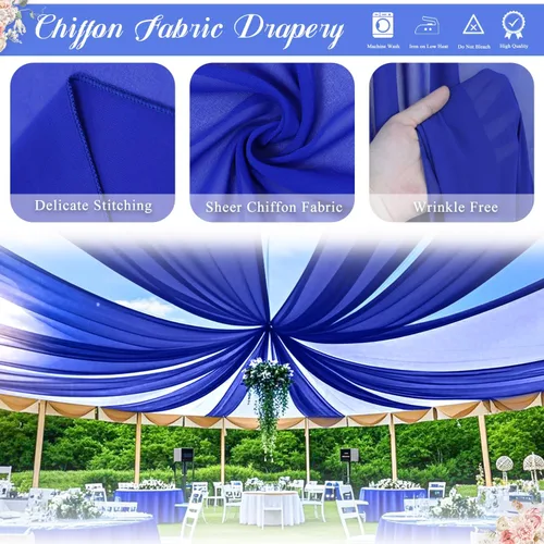 Vista 5 de FANPROMS 4 paneles de cortinas de techo azul real, decoraciones de boda, tela de gasa transparente para techo, 5 x 10 pies, arco de boda, cortinas