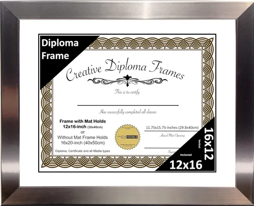 Vista 52 de Creative Picture Frames Carnegie - Marco de diploma de acero inoxidable con acabado de acero inoxidable de 12 x 16 pulgadas con vidrio negro