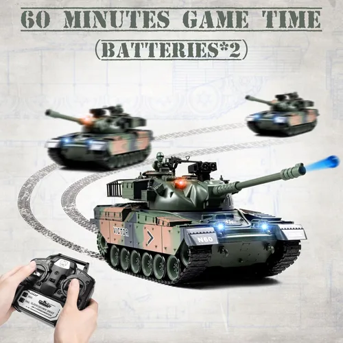 Vista 7 de Supdex Tanque RC 1:18, 2.4Ghz US M60 modelo de tanque de control remoto, juguete militar de batalla de 15 canales con humo, sonido ligero