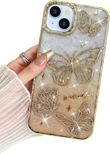Vista 53 de BITOBE Diseñada para iPhone 16 Pro Max, Bonita Funda de Mariposa 3D Delgada con Chapado Brillante Reluciente de Lujo para Mujeres y Niñas Protectora