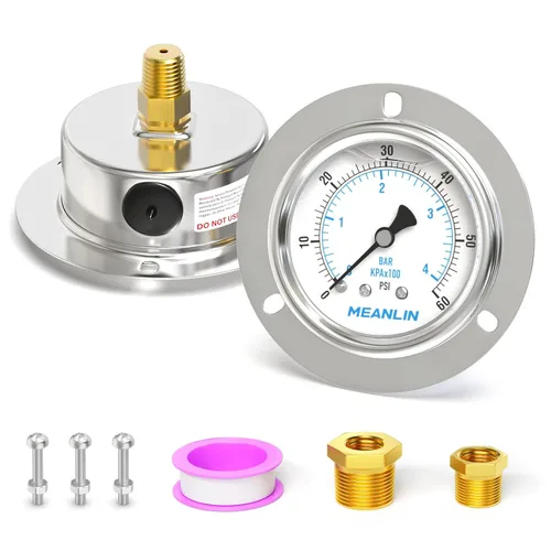 Vista 10 de MEANLIN MEASURE 0~10 psi Manómetro de llenado de líquido, esfera con cara de 2.5 pulgadas, montaje en panel con brida frontal, 1/4" NPT, carcasa