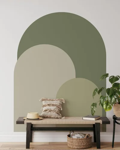 Vista 5 de Calcomanía de pared de arco moderno verde oliva, adhesivo de pared de arco para despegar y pegar, mural bohemio autoadhesivo extraíble, calcomanía