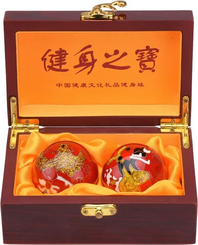 Vista 10 de BRABUD Bolas de Baoding de 1.97 pulgadas para ejercicio de mano, bolas de estrés con campanillas, patrón de dragón y fénix, bolas azules con caja