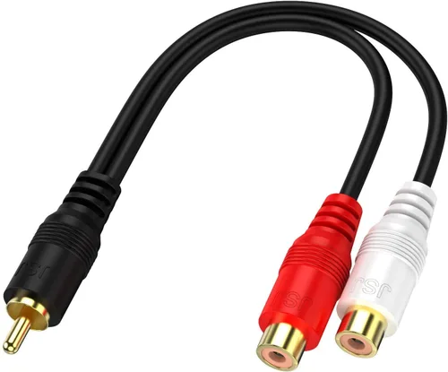 Vista 2 de Eanetf Cable divisor RCA de 1 macho a 2 hembras para altavoz de audio en Y, con conductor OFC, blindaje doble, carcasa de metal chapado en oro