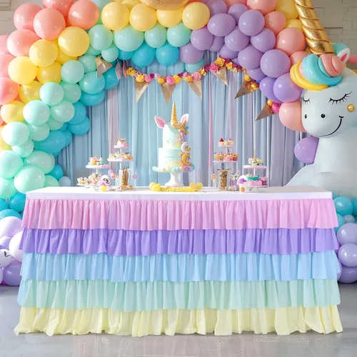 Vista 11 de Falda de mesa de tul con tutú rosa de 6 pies para mesas redondas rectangulares, mantel de gasa para decoración de fiesta de primer cumpleaños, baby