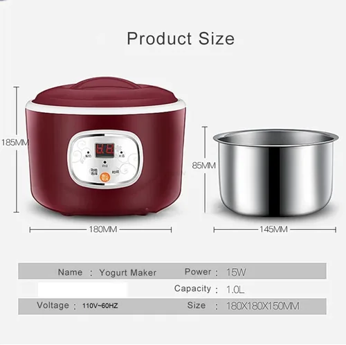 Vista 4 de Máquina automática de yogurt, máquina compacta para hacer yogur griego con control de temperatura constante, recipiente de acero inoxidable, 1
