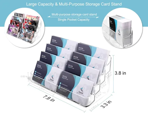 Vista 4 de Tarjetero acrílico de 8 bolsillos para escritorio, soporte transparente, pantalla de tarjetas de visita de plástico para exposición, hogar y oficina