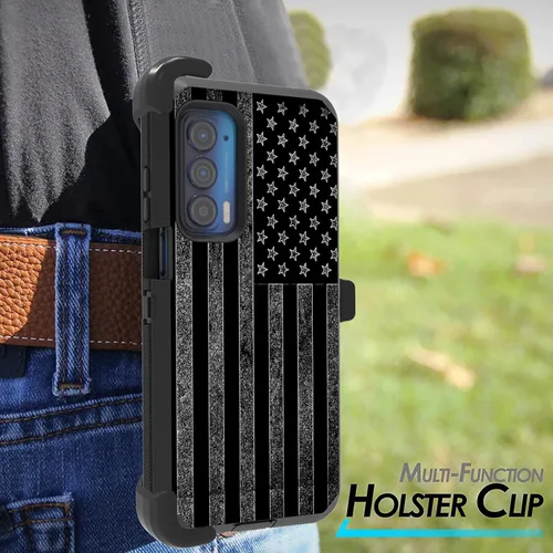 Vista 7 de Funda para Motorola Edge 2021 / Moto Edge 5G UW, protección resistente de 3 capas híbridas a prueba de golpes con funda de clip para cinturón