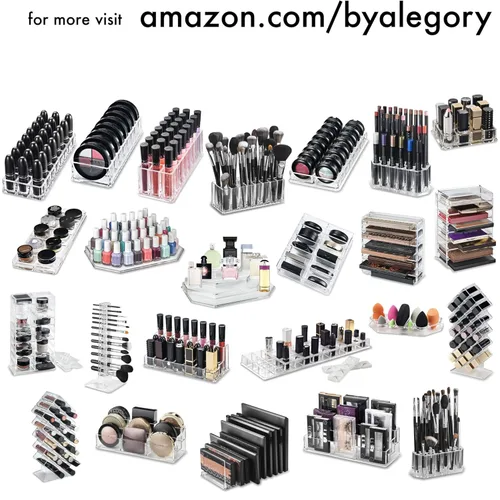 Vista 9 de byAlegory - Organizador de brillo de labios acrílico y lápiz labial acrílico, 48 espacios de belleza cosmética, transparente