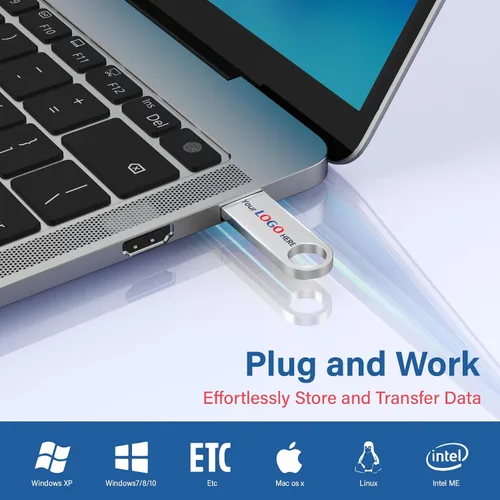 Vista 3 de Paquete de 20 unidades flash USB de metal personalizadas Wooolken Pen Drive 2.0 con patrón de texto grabado de la empresa o logotipo personalizado