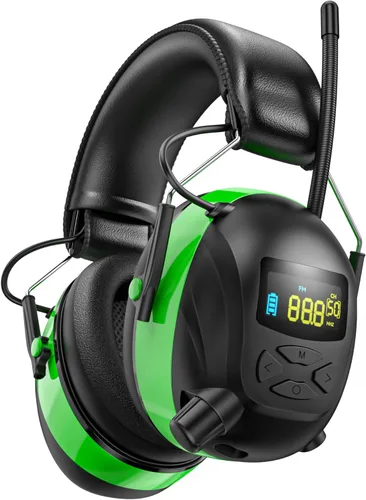 Vista 8 de Auriculares de protección auditiva con radio Bluetooth 5.4 AM/FM 2025 con pantalla digital retroiluminada/micrófono, tiempo de trabajo de 120 horas