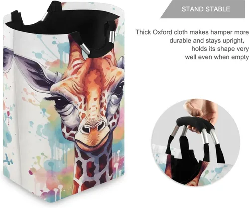Vista 3 de Cesto de lavandería con asa para mami, bebé, jirafa, cesta de ropa sucia, plegable, organizador de lavandería grande