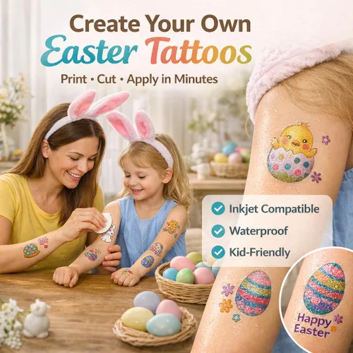 Vista 2 de Papel de tatuaje temporal imprimible para impresora de inyección de tinta, 8.5 x 11 pulgadas, 8 hojas, papel de transferencia de tatuaje