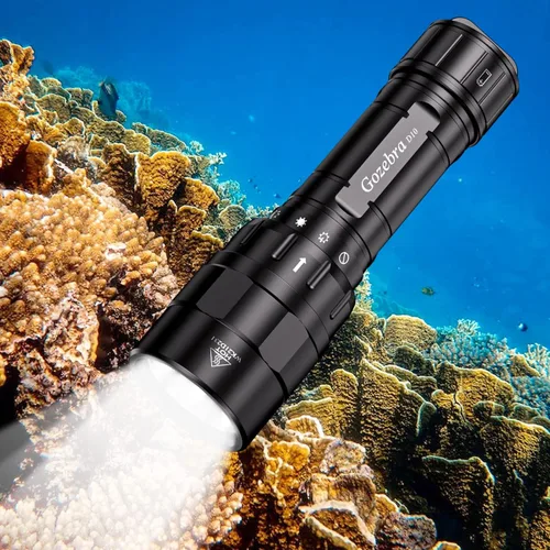 Luz submarina D10 de 4500 lúmenes, 3 modos de luz de buceo, linterna de buceo, linterna de buceo, linterna impermeable recargable, luces de buceo de