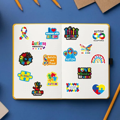 Vista 4 de BeYumi Calcomanías de rollo de conciencia sobre el autismo, 1000 piezas de rompecabezas, calcomanías de cinta en 2 rollos, vinilo impermeable