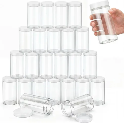 Vista 6 de SATINIOR 24 frascos de plástico transparente vacíos con tapas, recipientes de almacenamiento redondos de boca ancha para productos de belleza