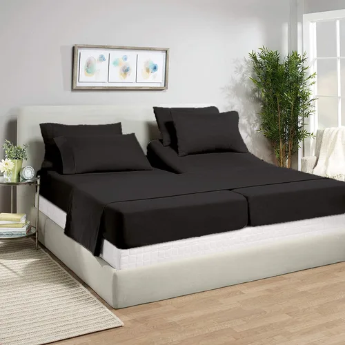 Vista 14 de Juego de sábanas divididas tamaño Queen, 7 piezas, ajustable, bolsillo profundo de 15 pulgadas, 100% algodón egipcio puro, 1000 hilos, tejido