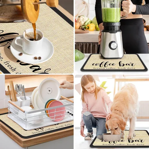 Vista 8 de DK177 Tapete de café – Tapete de secado de platos para encimera de cocina, ocultar manchas, absorbente con respaldo de goma impermeable, apto