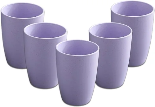 Vista 9 de Juego de 5 vasos de paja de trigo, pequeños vasos reutilizables de 12 onzas, aptos para lavavajillas, vasos de agua apilables de plástico