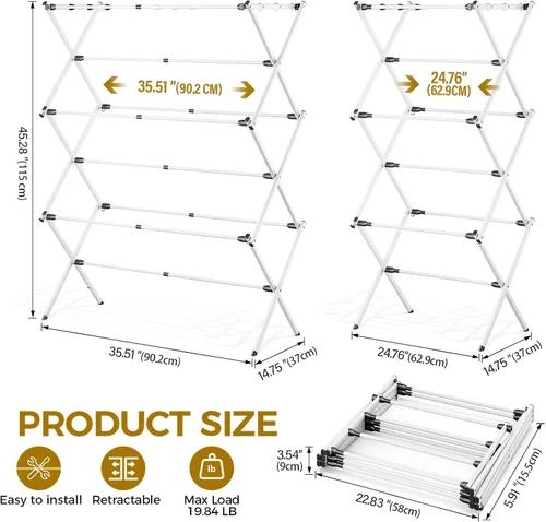 Vista 2 de APEXCHASER Tendedero plegable para ropa, tendedero ampliado de ropa, estante de secado extensible para ropa, ahorro de espacio, adecuado