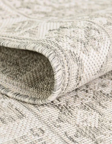 Vista 252 de Unique Loom Outdoor Aztec Collection Alfombra de área - Chalca (10 pies, redonda, azul/marfil)