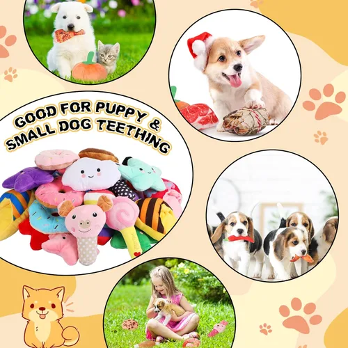 Vista 5 de Hungdao 80 juguetes chirriantes para perros pequeños a granel para perros pequeños, lindos juguetes de peluche para masticar, paquete de juguetes