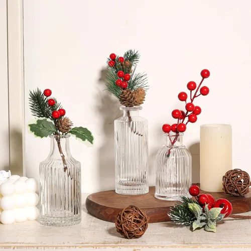 Vista 8 de ComSaf Juego de jarrones de brotes de vidrio de 3, jarrones de flores pequeños a granel, jarrones mini acanalados para centros de mesa, jarrón