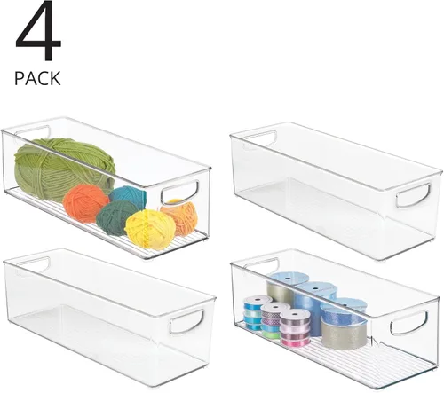 mDesign Contenedor organizador de plástico para artes y manualidades, caja de suministros para pasatiempos con asas para la escuela y el hogar,