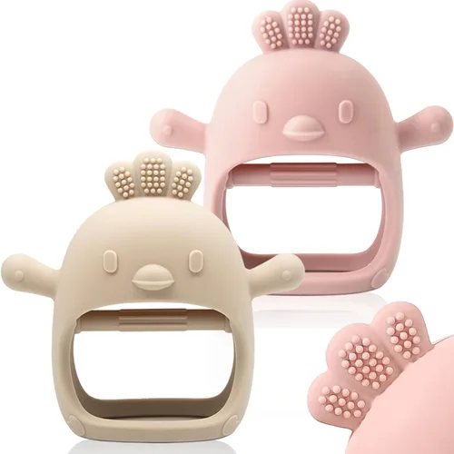 Vista 11 de ChooKaChoo Paquete de 2 manoplas de dentición de silicona para bebés de más de 3 meses, mordedores de muñeca y mano, juguetes masticables