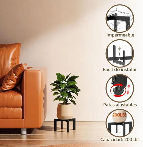 Vista 4 de Soporte para plantas de interior, soporte de metal resistente con forma de cruz con patas ajustables para suelos irregulares, fácil montaje