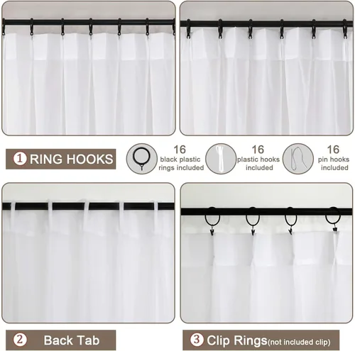 Vista 4 de Cortinas semitraslúcidas con plisado de pellizco blanco de 96 pulgadas de largo para dormitorio y sala de estar, cortinas modernas de aire suave